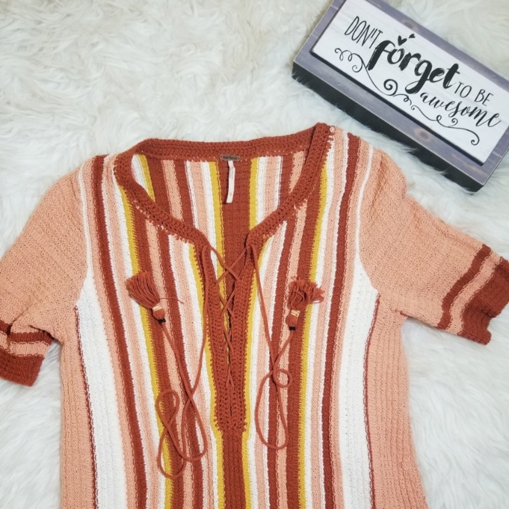 FREE PEOPLE - orange striped knit tunic